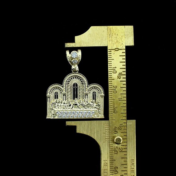 Real 10K Yellow Gold Diamond Cut Jesus Last Supper Charm Pendant - Picture 8 of 10